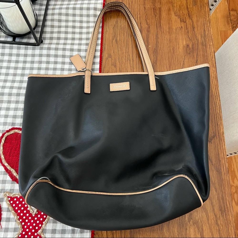 Black coach leather tote bag